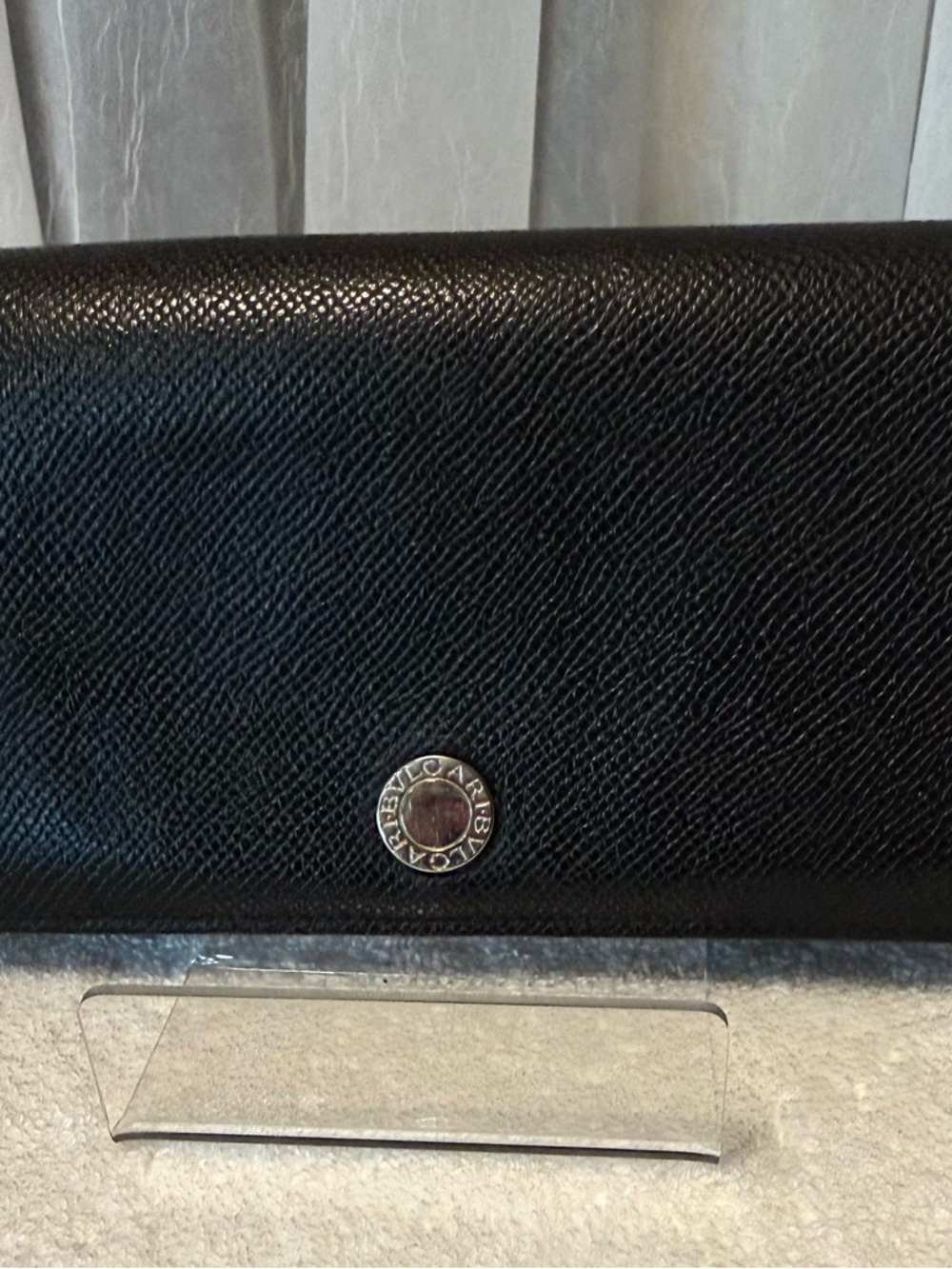 Bvlgari Black Textured Leather Continental Wallet with Logo Disc